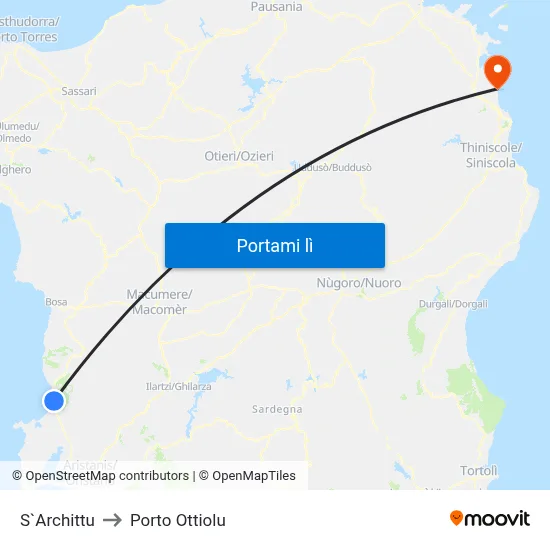 S`Archittu to Porto Ottiolu map