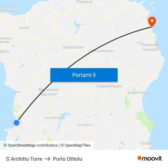 S`Archittu  Torre to Porto Ottiolu map