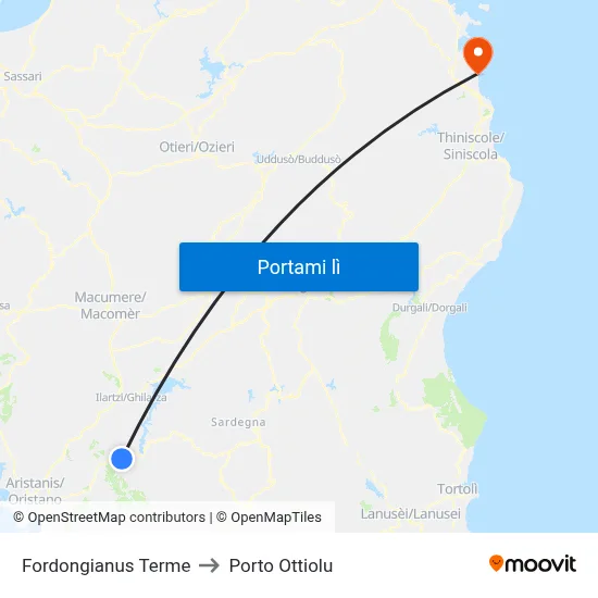 Fordongianus Terme to Porto Ottiolu map