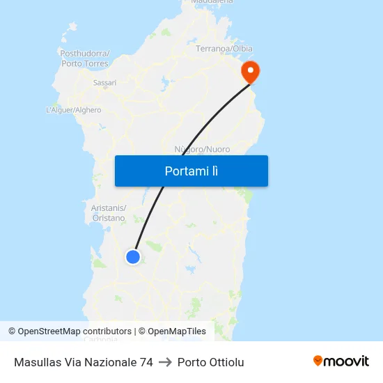 Masullas Via Nazionale 74 to Porto Ottiolu map