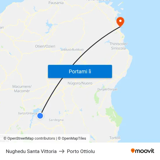 Nughedu Santa Vittoria to Porto Ottiolu map