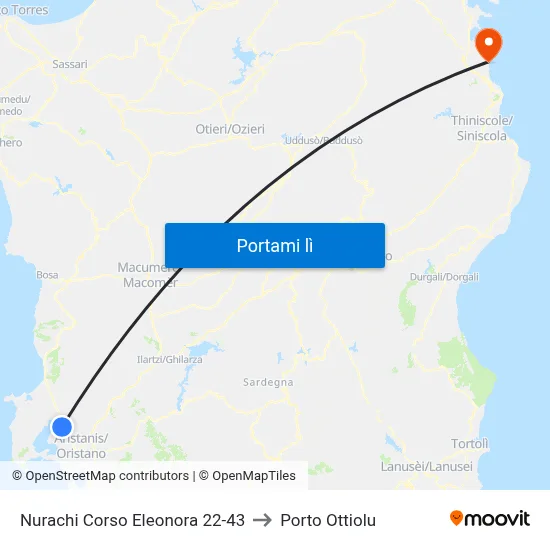 Nurachi Corso Eleonora 22-43 to Porto Ottiolu map