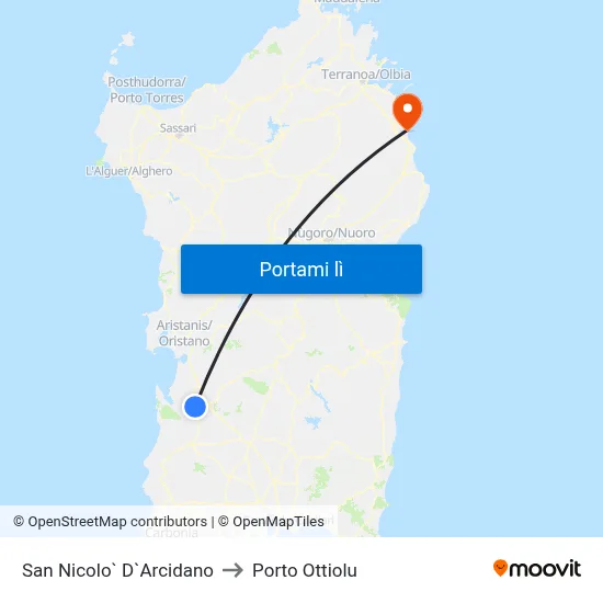 San Nicolo` D`Arcidano to Porto Ottiolu map