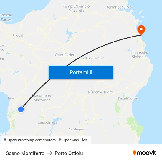 Scano Montiferro to Porto Ottiolu map