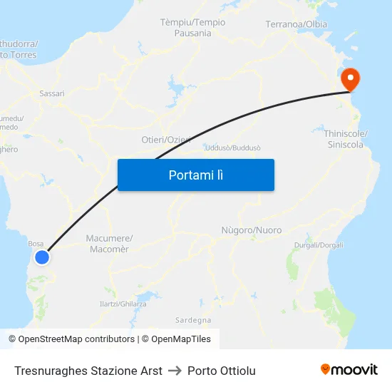 Tresnuraghes Stazione Arst to Porto Ottiolu map