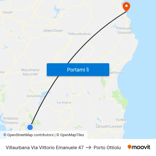 Villaurbana Via Vittorio Emanuele 47 to Porto Ottiolu map