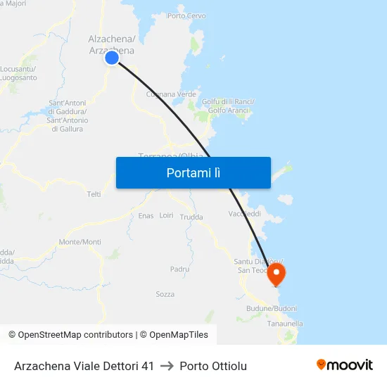 Arzachena Viale Dettori 41 to Porto Ottiolu map