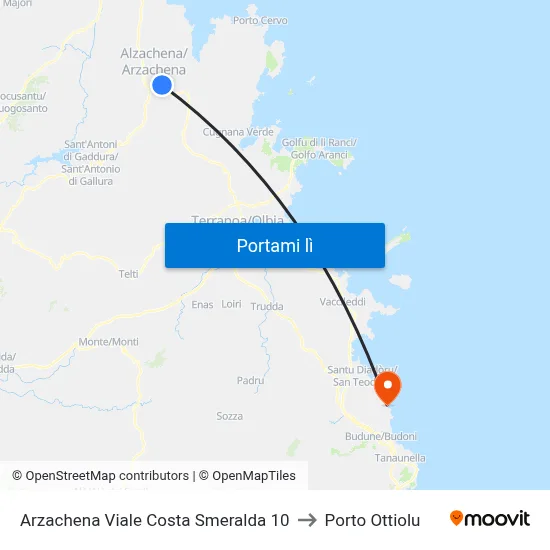 Arzachena Viale Costa Smeralda 10 to Porto Ottiolu map