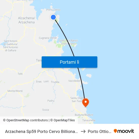 Arzachena Sp59 Porto Cervo Billionaire to Porto Ottiolu map