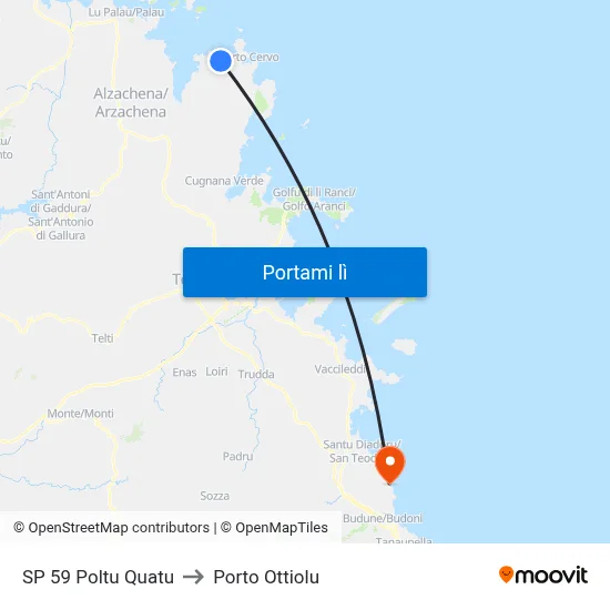 SP 59 Poltu Quatu to Porto Ottiolu map