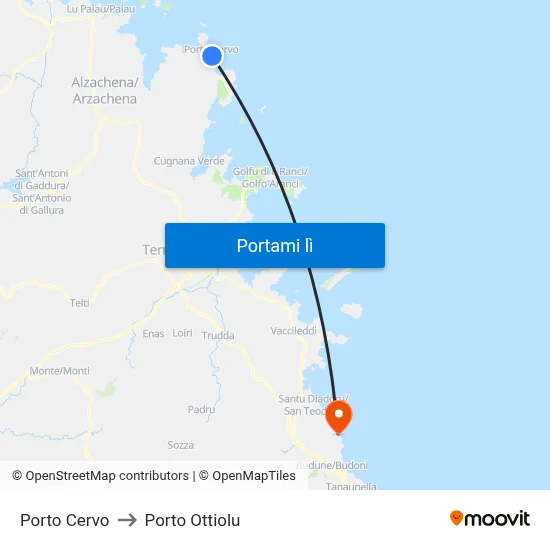 Porto Cervo to Porto Ottiolu map