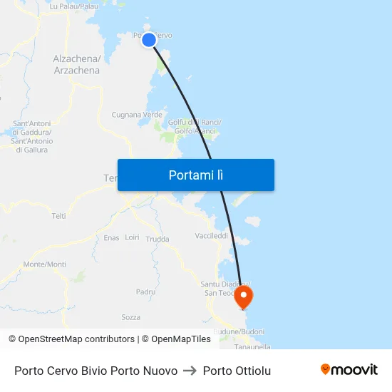 Porto Cervo Bivio Porto Nuovo to Porto Ottiolu map