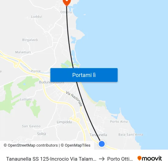 Tanaunella SS 125-Incrocio Via Talamone to Porto Ottiolu map