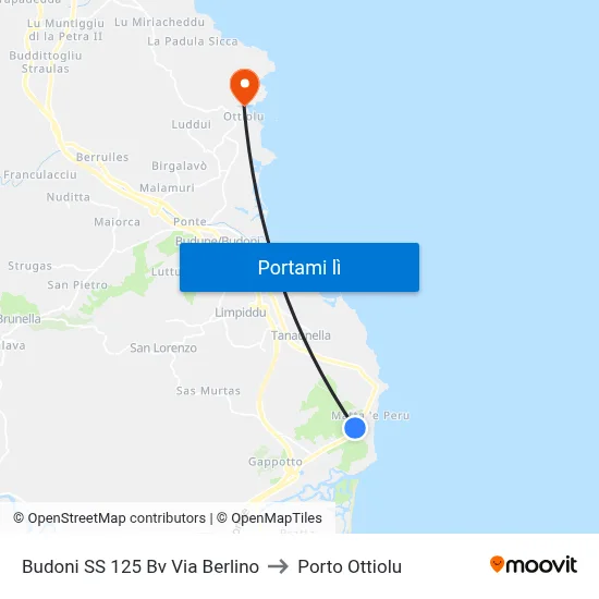 Budoni SS 125 Bv Via Berlino to Porto Ottiolu map