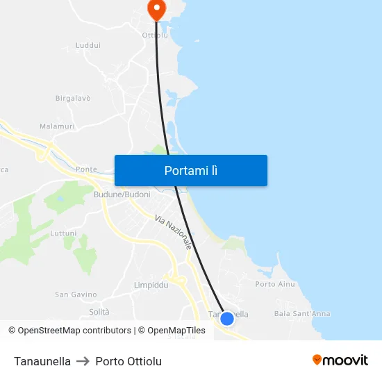 Tanaunella to Porto Ottiolu map