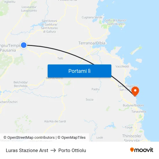 Luras Stazione Arst to Porto Ottiolu map