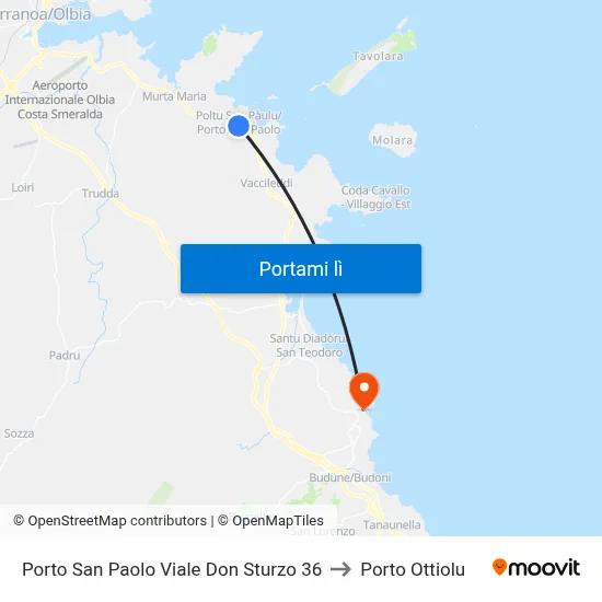 Porto San Paolo Viale Don Sturzo 36 to Porto Ottiolu map