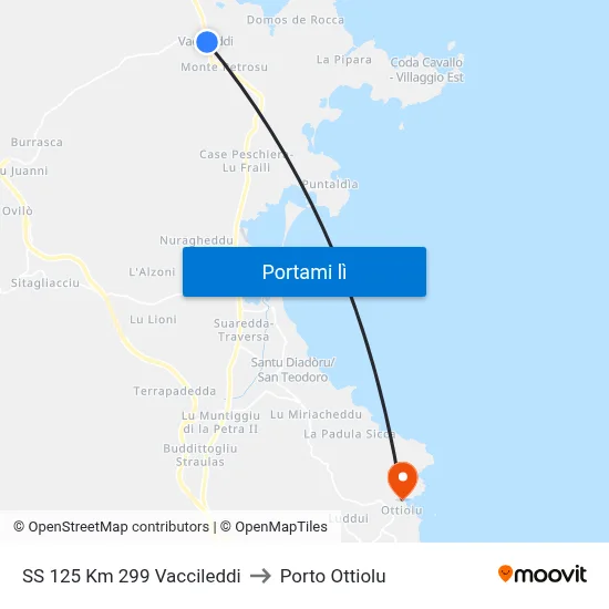 SS 125 Km 299 Vaccileddi to Porto Ottiolu map