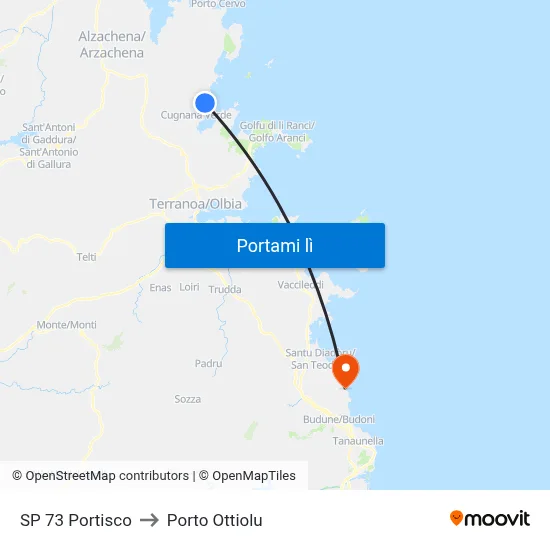 SP 73 Portisco to Porto Ottiolu map