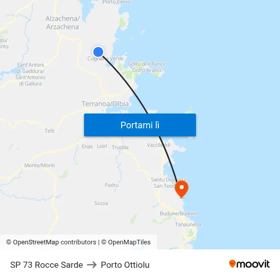 SP 73 Rocce Sarde to Porto Ottiolu map