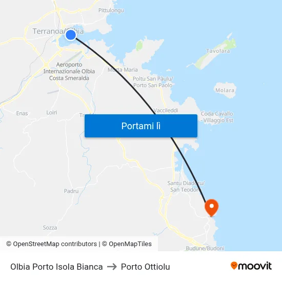 Olbia Porto Isola Bianca to Porto Ottiolu map
