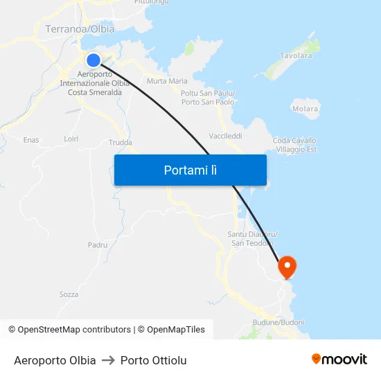 Aeroporto Olbia to Porto Ottiolu map