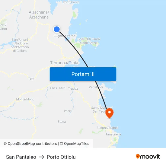 San Pantaleo to Porto Ottiolu map