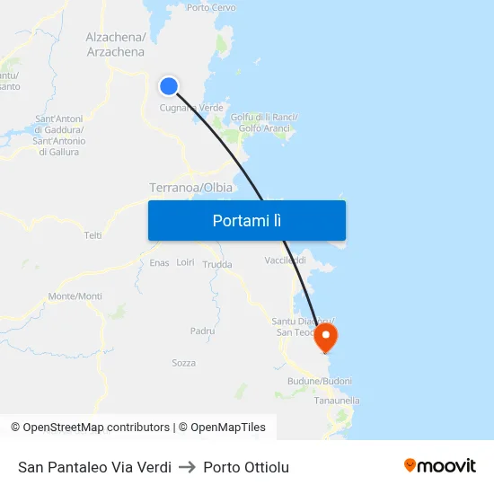 San Pantaleo Via Verdi to Porto Ottiolu map