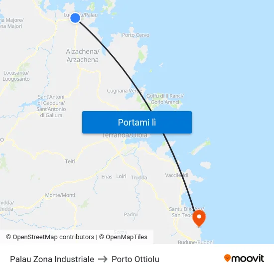 Palau Zona Industriale to Porto Ottiolu map