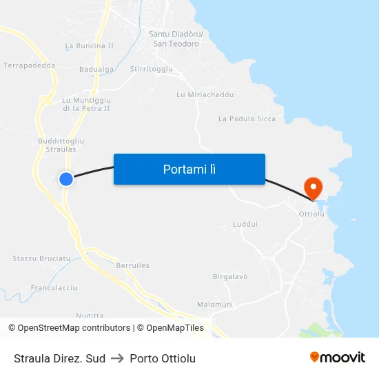 Straula Direz. Sud to Porto Ottiolu map