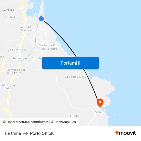 La Cinta to Porto Ottiolu map
