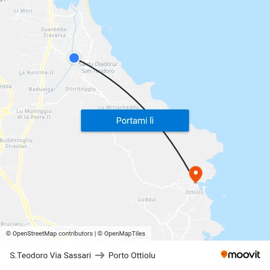S.Teodoro Via Sassari to Porto Ottiolu map