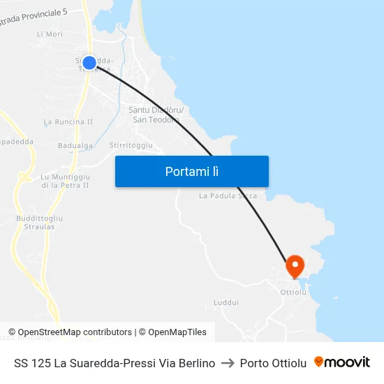 SS 125 La Suaredda-Pressi Via Berlino to Porto Ottiolu map