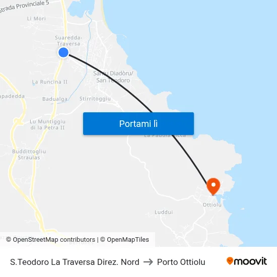 S.Teodoro La Traversa Direz. Nord to Porto Ottiolu map