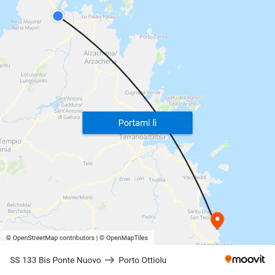 SS 133 Bis Ponte Nuovo to Porto Ottiolu map