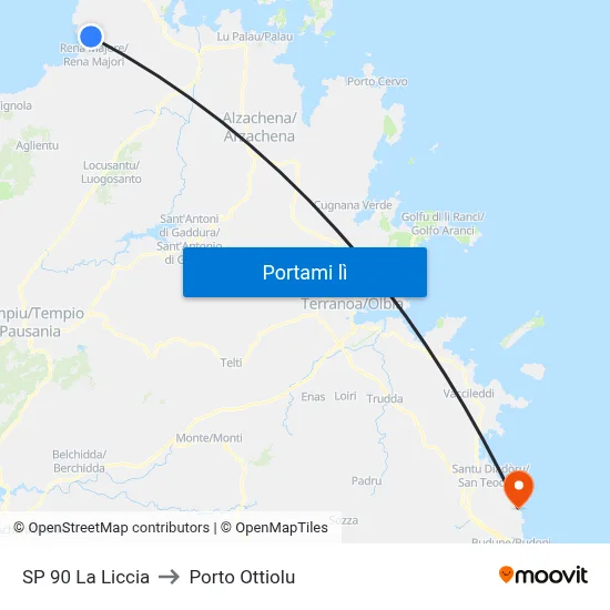 SP 90 La Liccia to Porto Ottiolu map