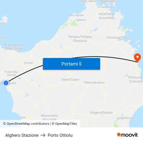 Alghero Stazione to Porto Ottiolu map