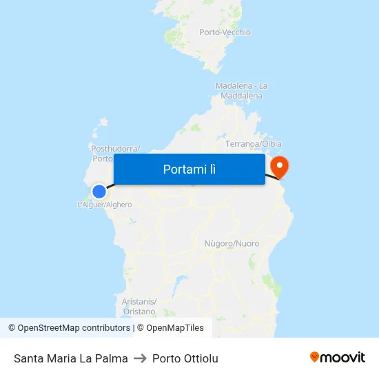 Santa Maria La Palma to Porto Ottiolu map