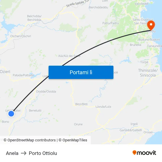 Anela to Porto Ottiolu map