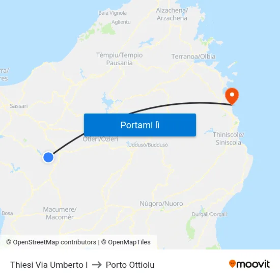 Thiesi Via Umberto I to Porto Ottiolu map