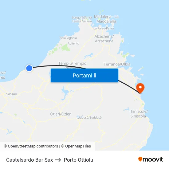 Castelsardo Bar Sax to Porto Ottiolu map
