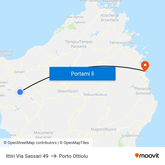 Ittiri Via Sassari 49 to Porto Ottiolu map