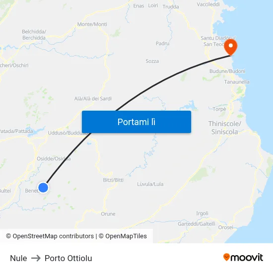 Nule to Porto Ottiolu map