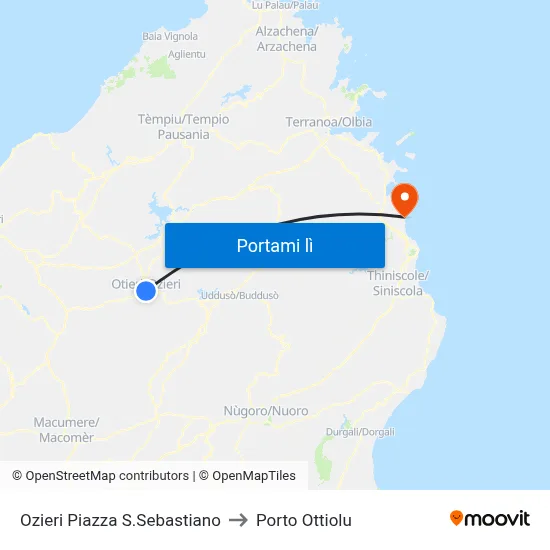 Ozieri Piazza S.Sebastiano to Porto Ottiolu map
