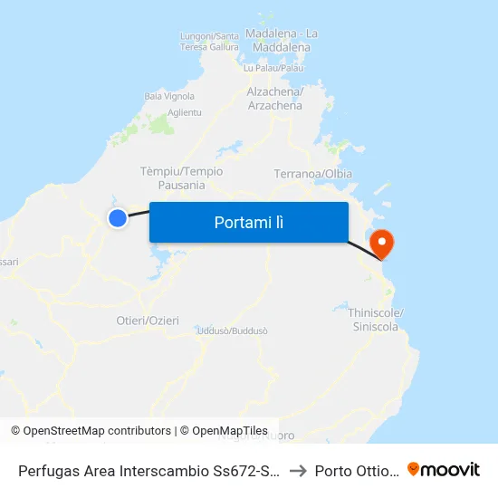 Perfugas Area Interscambio Ss672-Sp2 to Porto Ottiolu map
