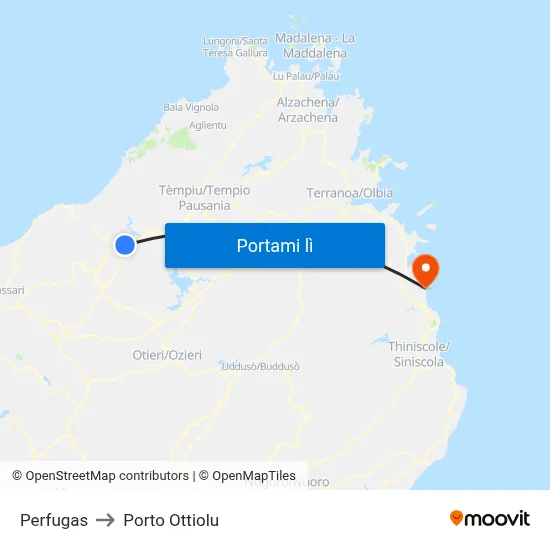 Perfugas to Porto Ottiolu map
