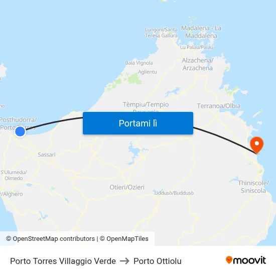 Porto Torres Villaggio Verde to Porto Ottiolu map