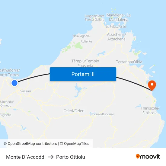 Monte D`Accoddi to Porto Ottiolu map