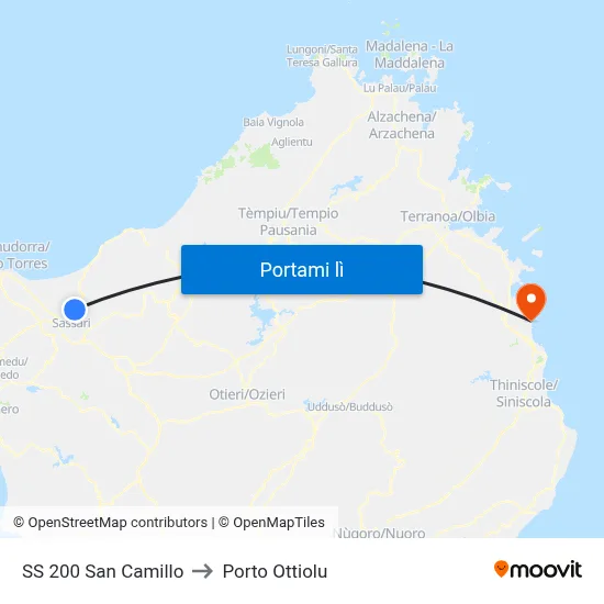 SS 200 San Camillo to Porto Ottiolu map