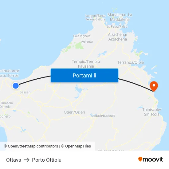 Ottava to Porto Ottiolu map